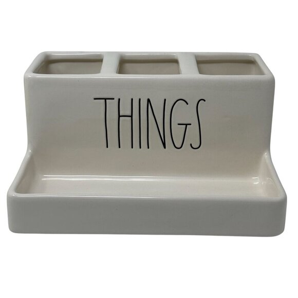 Rae Dunn Ceramic THINGS Organizer Desk Caddy Pen Holder Kitchen Office College - Picture 1 of 12